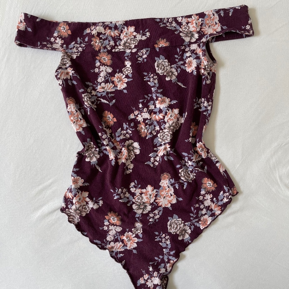 Maroon Floral FP Off The Shoulder Bodysuit